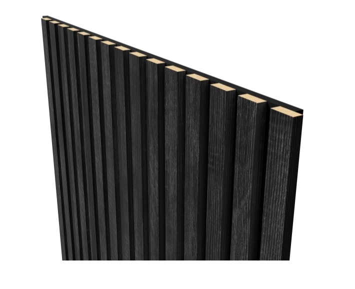 Акустическая панель, черный войлок, 2750х600х19мм, рейки МДФ дуб Графит